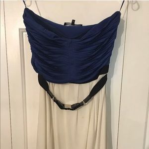 Gucci Blue & White Strapless Belted Dress